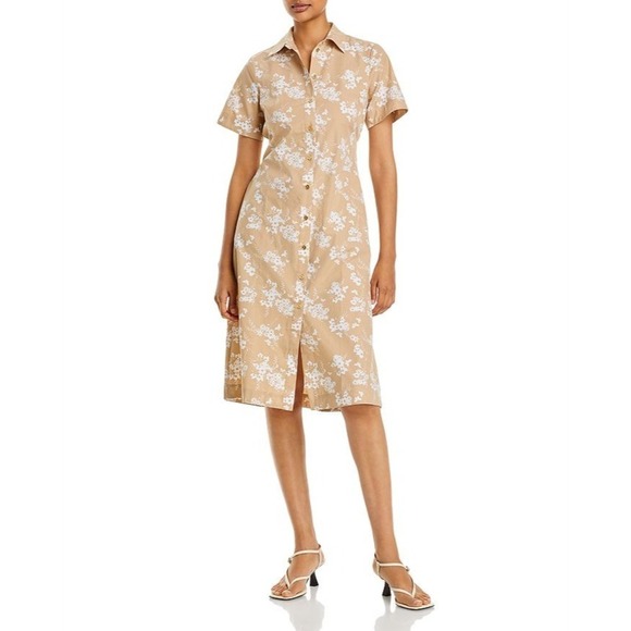 Michael Kors Khaki Floral Print Shirt Dress Button Front Midi Size S‎ NWT $155 - Picture 1 of 13